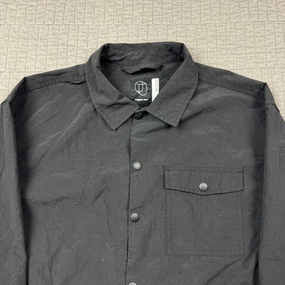 Nylon Snap Front Utility Chore Shirt Jacket Men Small Black Gorpcore Techwear - Picture 2 of 11